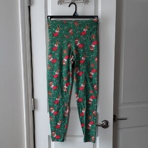 No Boundaries Green Kids Leggings with Festive Print Medium